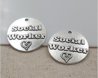 Social Worker Charm,  Counselor Charm, Therapist Charm, Word Charm, Message Charm Silvertone #30-13