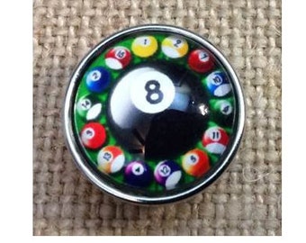 Pool Ball Snap, Billiard Snap, 8 Ball Snap Button for Snap Jewelry, Number 8 Snap.  Fits 18mm Ginger Snaps, Noosa, Magnolia & Vine, SC56
