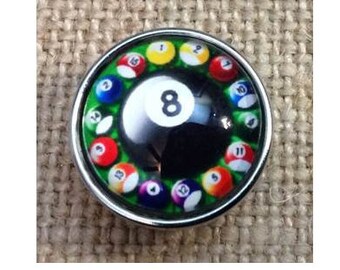 Pool Ball Snap, Billiard Snap, 8 Ball Snap Button for Snap Jewelry, Number 8 Snap.  Fits 18mm Ginger Snaps, Noosa, Magnolia & Vine, SC56