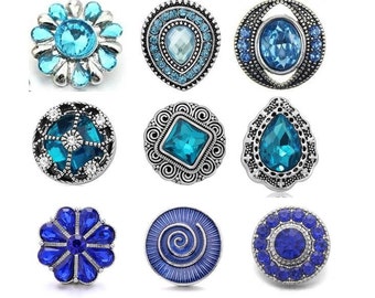 Blue Snap, Aqua Snap, Sky Blue Snap, Royal Blue Snap, Snap Charms for Snap Jewelry, Fits 18mm - 20mm Ginger Snaps, Magnolia Vine SC214