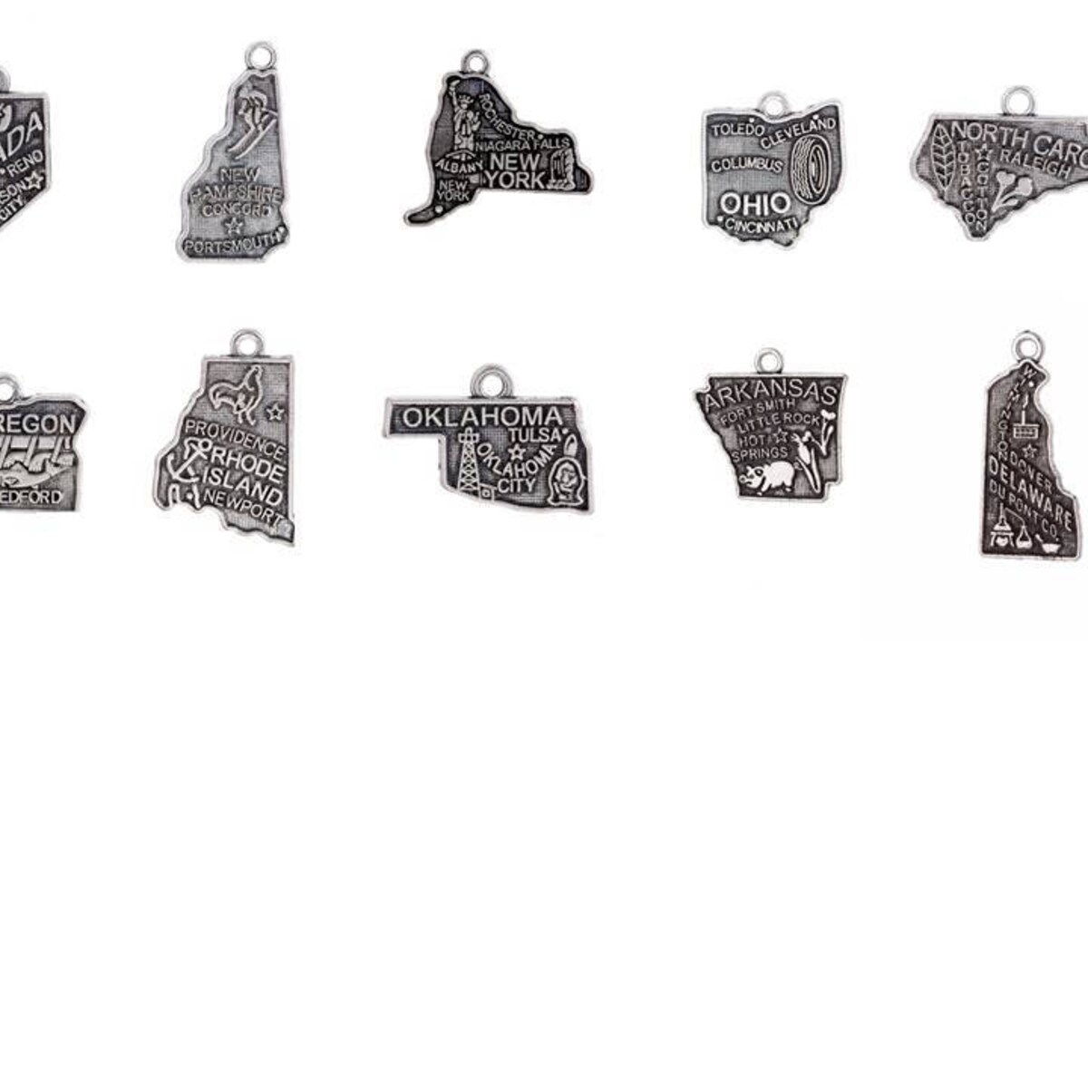 50 States Charms, Silvertone - Etsy