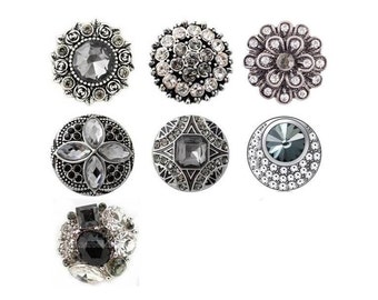 Black Snap Charms, Grey Snap Charms, White Snap, Clear Snaps for Snap Jewelry, Fits 18mm - 20mm Ginger Snaps, Noosa, Magnolia Vine, SC206