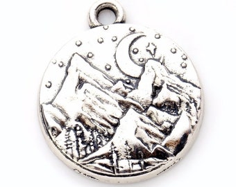 Mountain Charms, Mountains with Pine Trees Charm, Silvertone, #29-18