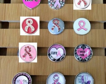 Pink Ribbon Snap, Breast Cancer Awareness Snap, Hope Snap, Cure Snap, Fibromyalgia.  Fits 18-20mm Ginger Snaps, Noosa, Magnolia & Vine, SC53