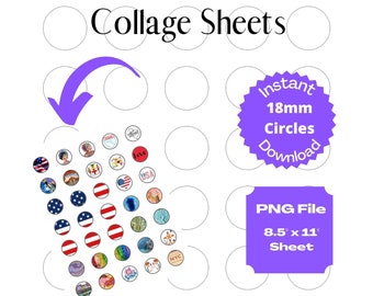 18mm Collage Sheet Template, 18mm Circles, Snap Jewelry, Magnets, Stickers, Instant Download, PNG File, 8.5” x 11”