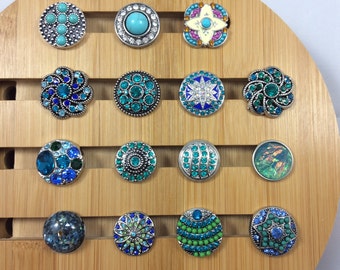 Snap Button Charms, Turquoise, Teal, Blue and Green Snap Charms for snap jewelry.  Fits 18-20mm Ginger Snaps, Noosa, Magnolia & Vine, SC3