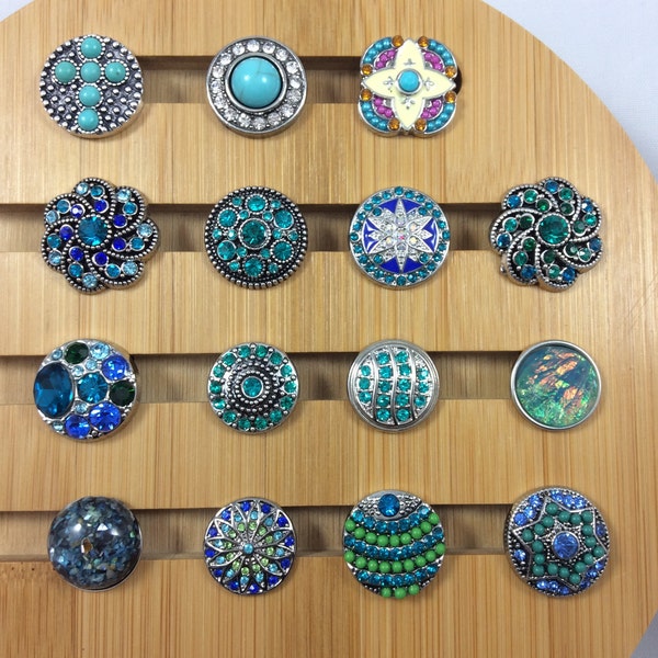 Snap Button Charms, Turquoise, Teal, Blue and Green Snap Charms for snap jewelry.  Fits 18-20mm Ginger Snaps, Noosa, Magnolia & Vine, SC3