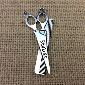 Hair Stylist Charm, Hairdresser Charm, Stylist Scissors Charm, Hair Scissors Charm, Silver Tone Metal, Larger Size Perfect for Necklaces