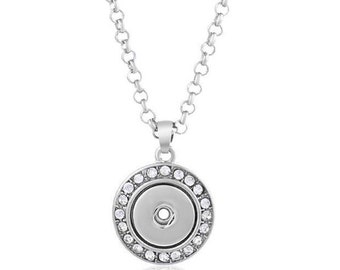 Snap Necklace Rhinestone, Snap Jewelry, Silvertone, 20" Chain + 2" Extender, Fits 12mm PETITE MINI Ginger Snaps, Magnolia & Vine, NP1-V/A