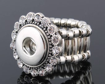 Snap Ring Rhinestone Border, Adjustable Stretchy, Silvertone.  Fits 12mm PETITE/MINI Ginger Snaps, Noosa, Magnolia & Vine, MP1#2-GB/A