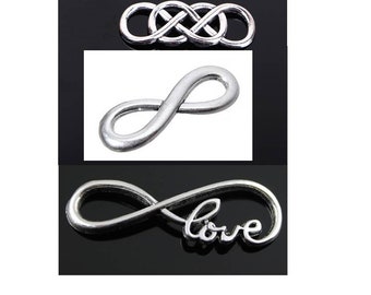Infinity Charm, Double Infinity Charm, Love Infinity Charm, Silver Tone Metal, Larger Size Perfect for Necklaces #16