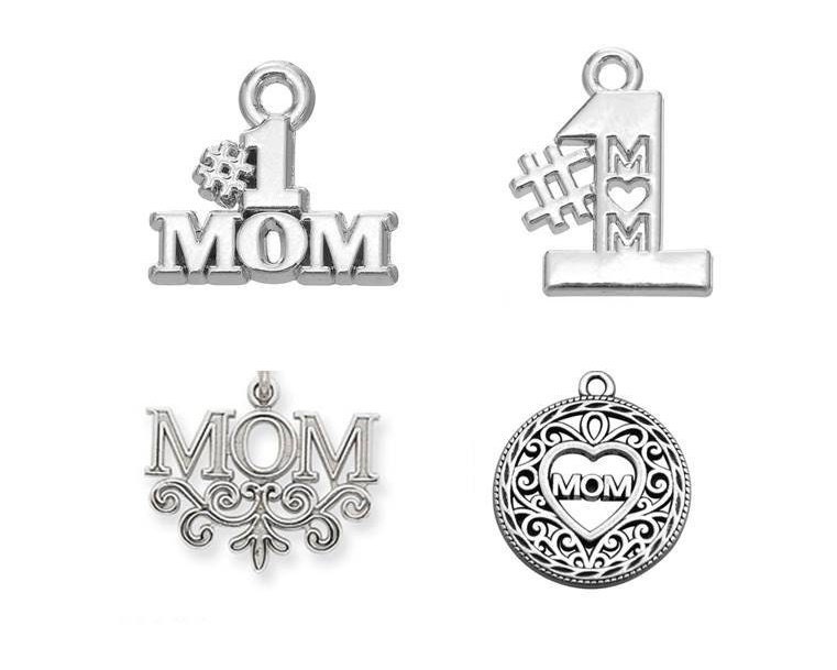 Mom Charms, 1 Mom Charm, Mother's Day Charms, Silvertone, 23