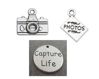 Photographer Charms, Photography Charms, Camera Charm, Photos Charm, Silvertone #36-2/20/22