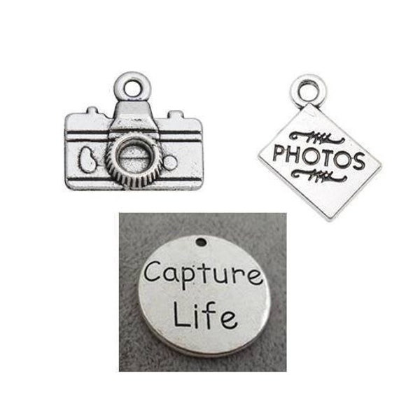 Photographer Charms, Photography Charms, Camera Charm, Photos Charm, Silvertone #36-2/20/22