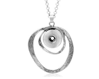 Snap Necklace Etched Rings Snap Necklace, Silvertone, 20" Link Chain + 2" Ext.  Fits 18mm Ginger snaps, Noosa, Magnolia & Vine, N4-V