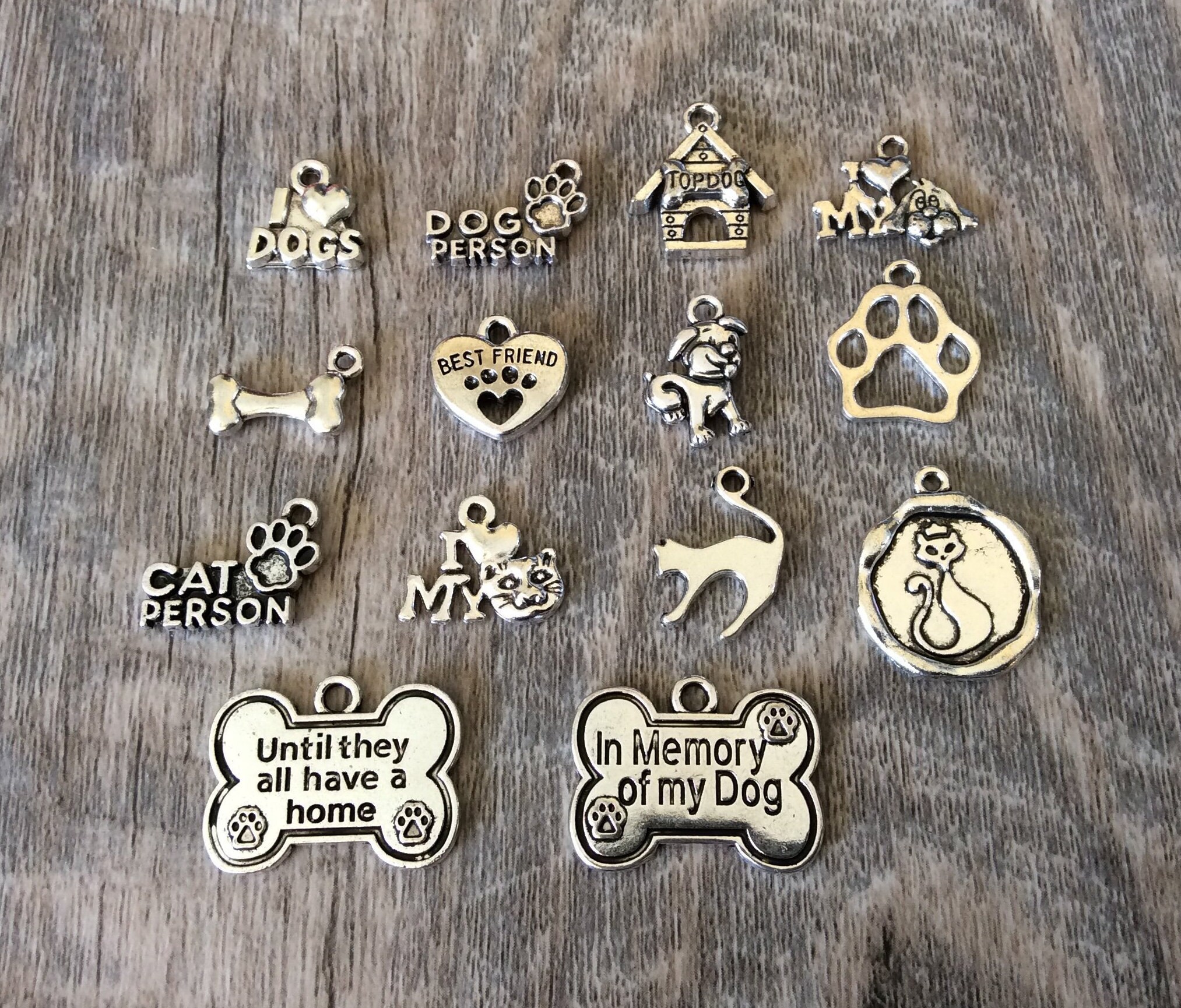 Dog Charms, Cat Charms, Pet Charms, Dog Person, Cat Person, Bone, Paw