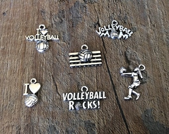 16mm or 58 Flat Heart Shape Charms Make Your Own Volleyball Jewelry DIY Craft Supplies 20 Antique Silver I Love Volleyball Pendants