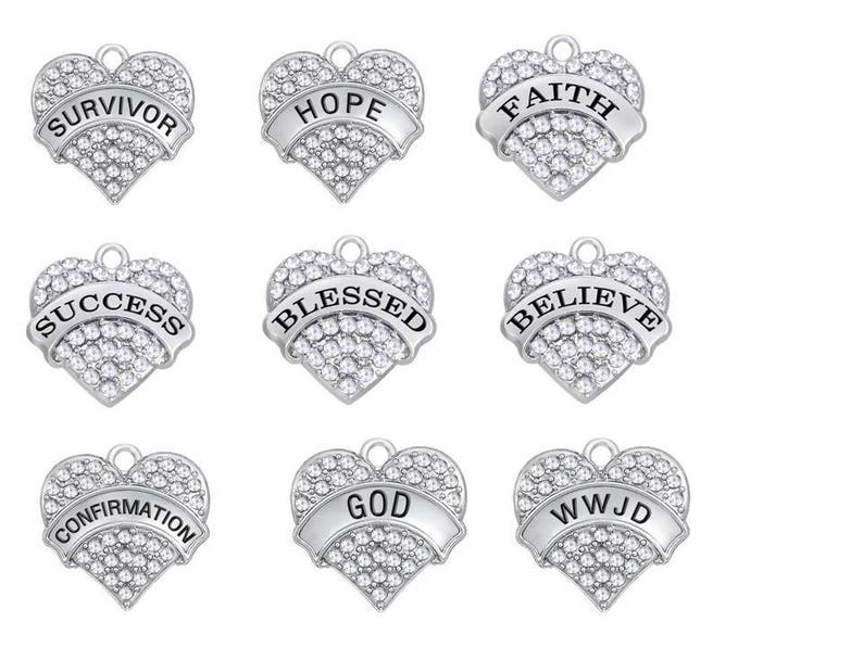 Faith Inspirational Rhinestone Heart Charms Faith Charm Etsy