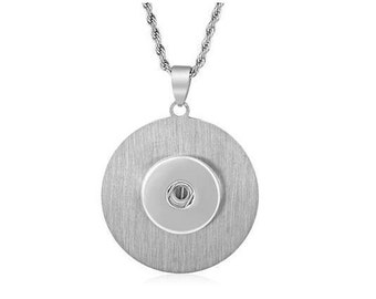 Stainless Steel Circle Snap Necklace, 20" Rope Chain, Silvertone.  Fits 18-20mm Ginger Snaps, Noosa, Magnolia and Vine N2-V