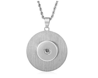 Stainless Steel Circle Snap Necklace, 20" Rope Chain, Silvertone.  Fits 18-20mm Ginger Snaps, Noosa, Magnolia and Vine N2-V