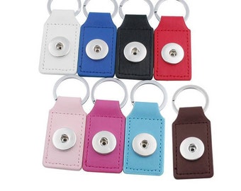 Snap Keychain, Snap Handbag Charm Key Chain.  PU Leather, 8 Colors, Silvertone. Fits 18mm Ginger Snaps, Noosa, Magnolia & Vine, M4-A/B