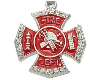 Firefighter Charm, Maltese Cross, Fireman, Fire Department, Silvertone, For Bracelet, Necklace, Earrings, Zipper Pull, Key Chain, etc, RCN-1