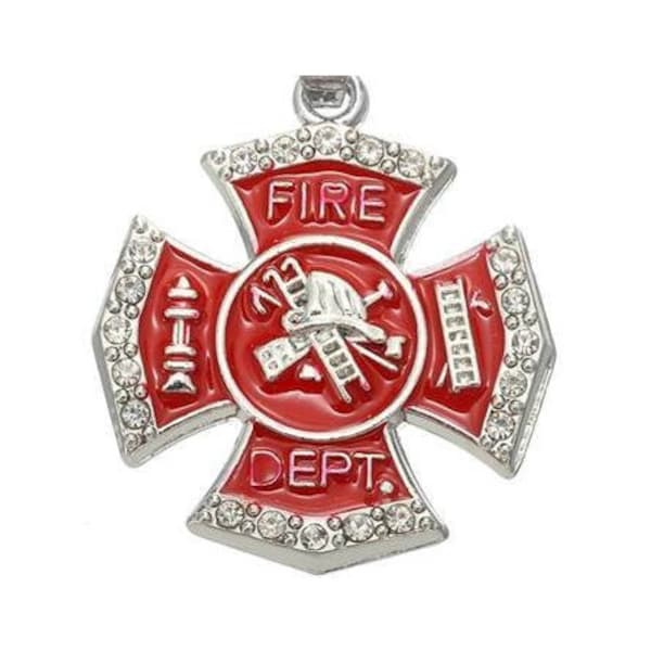 Firefighter Charm, Maltese Cross, Fireman, Fire Department, Silvertone, For Bracelet, Necklace, Earrings, Zipper Pull, Key Chain, etc, RCN-1