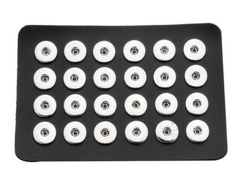 Snap Organizer for snap jewelry.  Black Leather Soft Snap Display; 24 Button Snap Holder. Fits 18-20mm Ginger Snaps, Noosa, Magnolia Vine, A