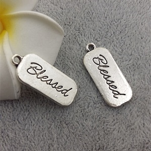 Blessed Charm, Inspirational, Motivational Charm, Word Charm, Message Charm Silvertone #27-12