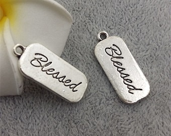 Blessed Charm, Inspirational, Motivational Charm, Word Charm, Message Charm Silvertone #27-12