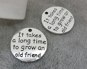 It takes a long time to grow an old friend Charm, Friendship Charm, Inspirational Charm, Word Charm, Message Charm Silvertone #26-4