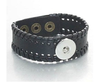 Snap Bracelet Cuff Snap Bracelet Weave, Adjustable, Black, Silvertone.  Fits 18mm Ginger Snaps, Noosa, Magnolia & Vine B6-BML