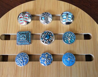 Blue Snap Charms, Flip Flop Charms, Sun Charms, Aqua Blue, Turquoise Blue Snaps.  Fits 18-20mm Ginger Snaps, Noosa, Magnolia and Vine, SC5