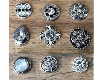 12mm Snaps, White Snaps, Crystal Snaps, Snap Charms for 12mm PETITE/MINI Snap Jewelry,  Fits 12mm Ginger Snaps, Noosa, Magnolia & Vine, PS1