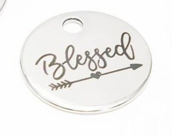 Blessed Charm, Inspirational, Motivational Charm, Word Charm, Message Charm Silvertone #37-2