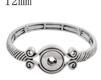 Snap Bracelet Stretchy Bracelet, Adjustable Fit 6 to 6.5 wrist, Silvertone.  Fits 12mm PETITE/MINI Ginger snaps, Magnolia & Vine BP2