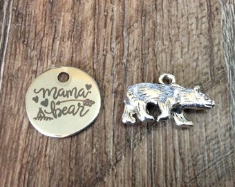 Mama Bear Charm, Bear Charm, Silvertone, #12