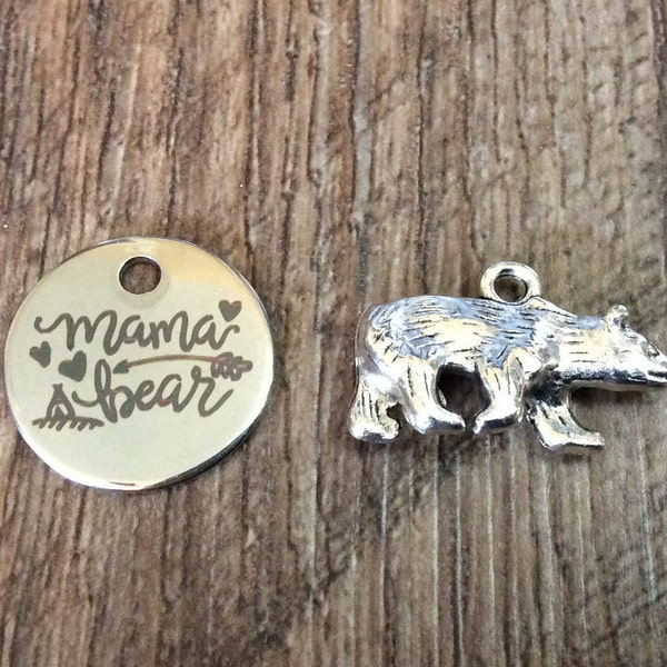 Mama Bear Charm, Bear Charm, Silvertone, #12