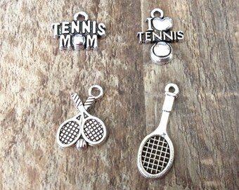 Tennis Charms, Tennis Mom Charm, I love Tennis Charm, Tennis Racket, Silvertone, #22