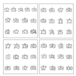 Number Charms, Stainless Steel or Alloy, Numeric Charms, Numbers 52 to 100, For Bracelet, Necklace, Earrings, Zipper Pull, Key Chain, #18-20
