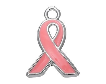 Pink Ribbon Charm, Breast Cancer Survivor, Cancer Awareness, Women Strength, Cancer Survivor, Inspirational, Motivational, Silvertone #26
