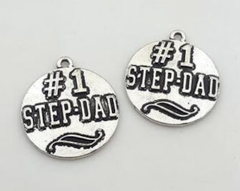 Number 1 Step Dad Charm, #1 Step Dad, Step Father, Dad Charm, Inspirational, Motivational,  Word Charm, Message Charm Silvertone #28-19