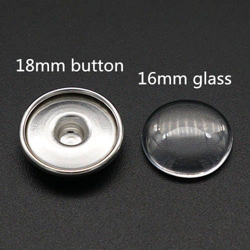 DIY Snap Charm Blank Sets; 50 each of 16mm Glass Cabochon, 18mm