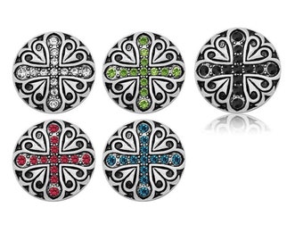Cross Snap Charms Rhinestone Pink, White, Green, Black, Blue Snap for Snap Jewelry, Fits 18mm Ginger Snaps, Noosa Magnolia Vine, SC52-GB
