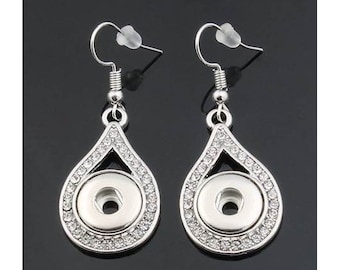 Snap Earrings Rhinestone Hook Earrings, Silvertone.  Fits 12mm PETITE/MINI Ginger Snaps, Noosa, Magnolia & Vine, Interchangeable, MP1-X