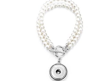 Snap Bracelet, Double Strand Faux Pearl Snap Jewelry Bracelet, Silvertone, Fits 18mm Ginger Snaps, Noosa, Magnolia & Vine, B8-V