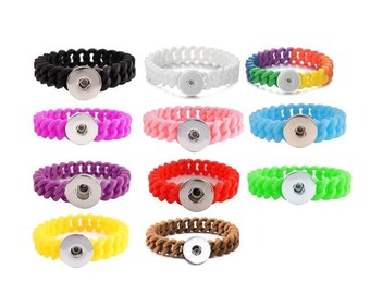 Silicone Snap Bracelet Braided Rope 1 Snap Jewelry Bracelet, Stretchy, 8 Colors.  Fits 18mm Ginger Snaps Noosa Magnolia & Vine B25-PF/V