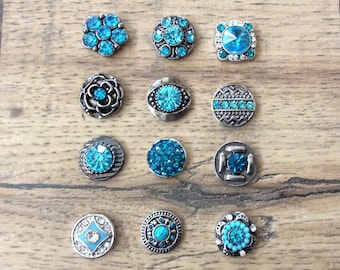 Blue Turquoise Teal Snap Charms for 12mm PETITE/MINI Snap Jewelry,  Fits 12mm Ginger Snaps, Noosa, Magnolia & Vine, PS6