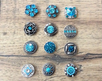 Blue Turquoise Teal Snap Charms for 12mm PETITE/MINI Snap Jewelry,  Fits 12mm Ginger Snaps, Noosa, Magnolia & Vine, PS6