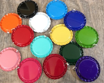 1" Colored Flattened Bottle Caps with Split Rings Attached and Epoxy Stickers, 14 Colors, Caps for making Necklaces & Key Chains, DIY-10